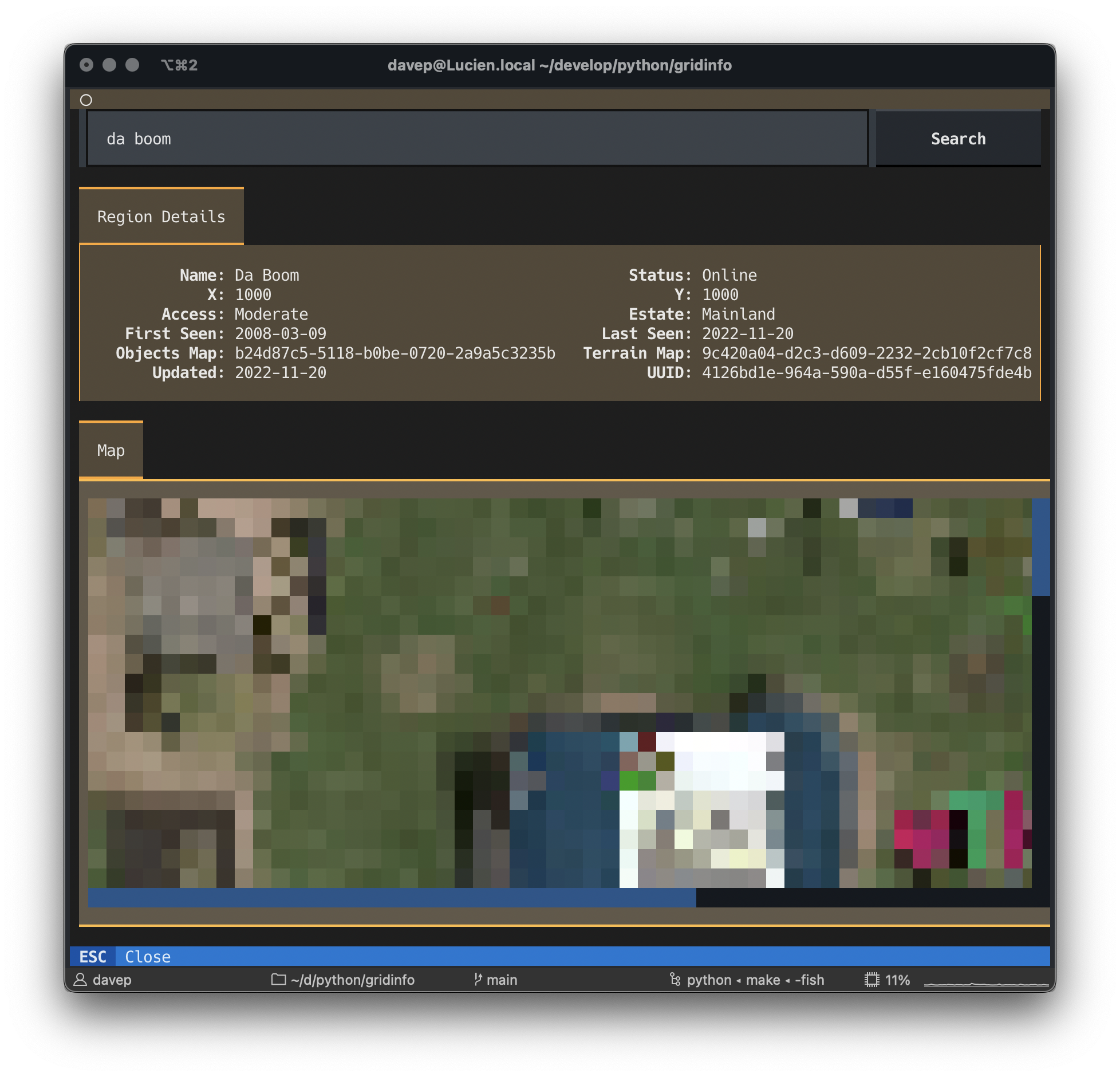 Looking up the details of the first even region