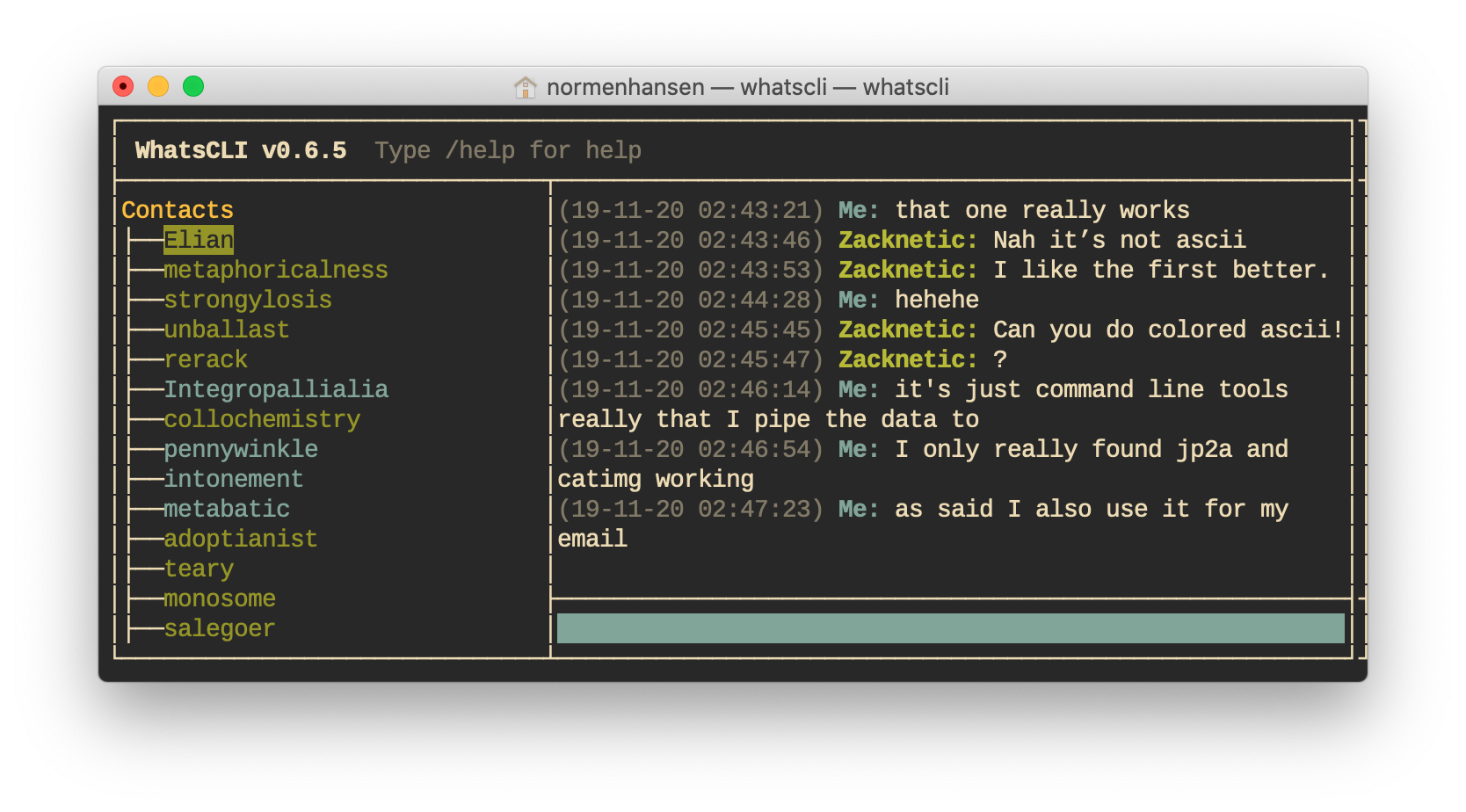 WhatsCLI 0.6.5 whatscli-screenshot